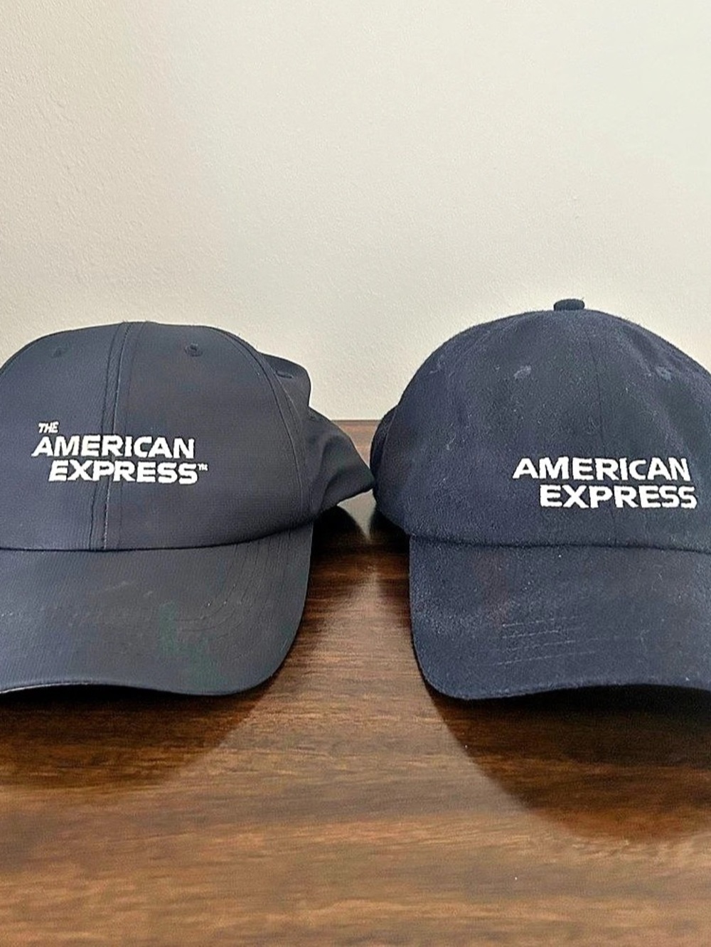TWO Vintage American Express AMEX Embroidered Dad Hats Bundle - Navy Blue White
